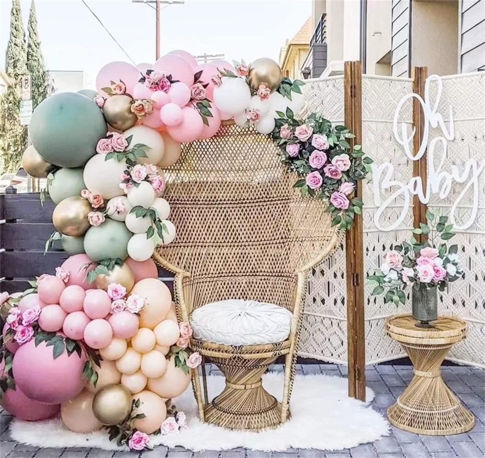 Sage Green Balloon Arch Kit, 120pcs Olive Green Pink Peach Blush Balloons Garland Kit With Metallic Gold Balloon, Pastel Pink Balloons for Birthday Wedding Baby Shower Gender Reveal Party Decoration - Image 5