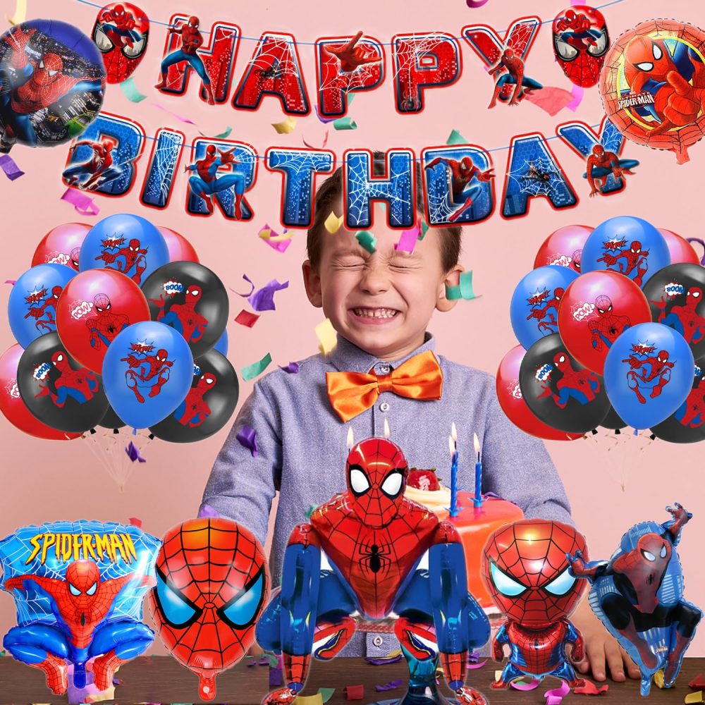 Spiderman Balloon Party Decorations - Spider Hero 5 year Happy Birthday Banner Spiderman Large Foil Balloons for Kid's Boys, girls Superhero Themem Party Decor Supplies (5th) - Image 4