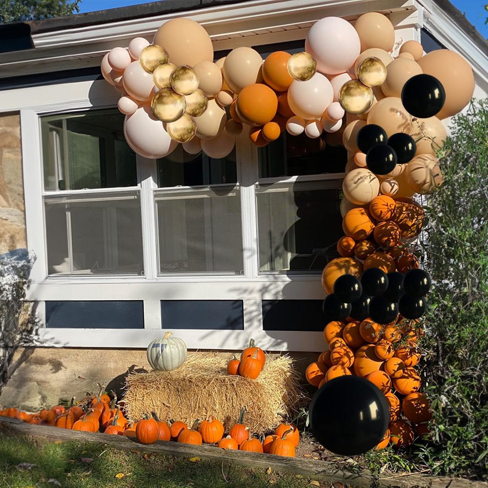 Black Orange Balloons Arch Kit, Black Brunt Orange and Apricot Balloon Garland Kit, BLack Orange Beige and Metallic Gold Latex Balloons Set for Boho Birthday Baby Shower Halloween Party Decorations - Image 6
