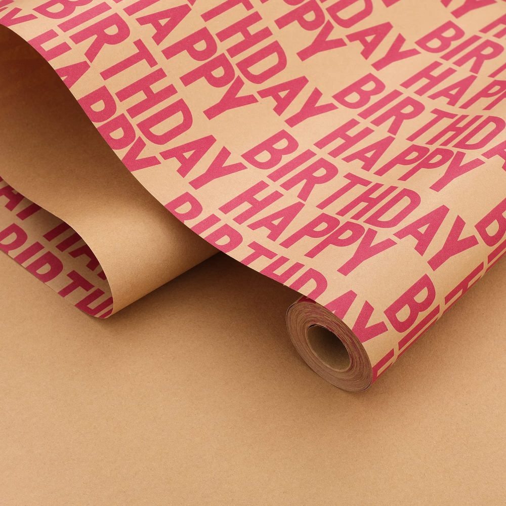 HBell Birthday Wrapping Paper Roll,15m Red Happy Birthday Wrapping Paper,Recyclable Kraft Gift Wrapping Paper with Tape Paper Rope for Boy Gilrs Men Women Birthday Decorations - Image 5