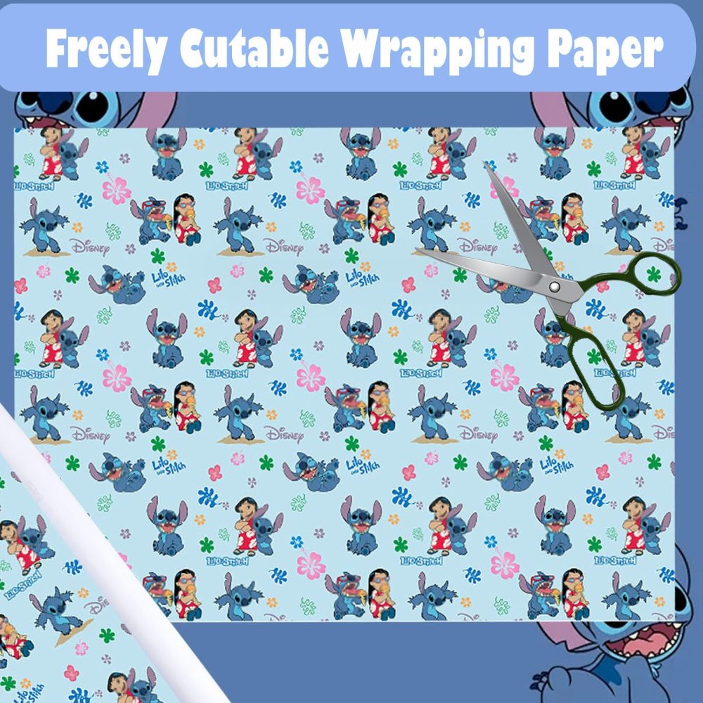 SupaWeiss 5Pcs Stichs Wrapping Paper,50 * 70cm Birthday Wrapping Paper,Cartoon Pattern Gift Wrapping Paper Sheets,Bluey Gift Wrap for Boys Girls,Wrapping Paper for Birthday,Christmas,Party,Festive - Image 3