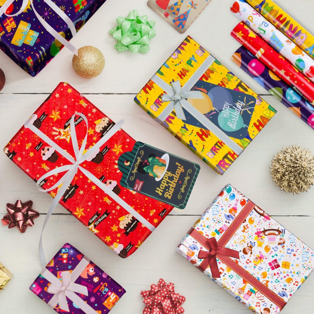 GAOHUI Gift Wrapping Paper, 8 Sheets Birthday Wrapping Paper Recyclable Gift Wrap Sheets with 10 Gift Tags, 2 Rope, Perfect for Birthdays, DIY, Easter, Any Occasion(70 X 50cm) - Image 3