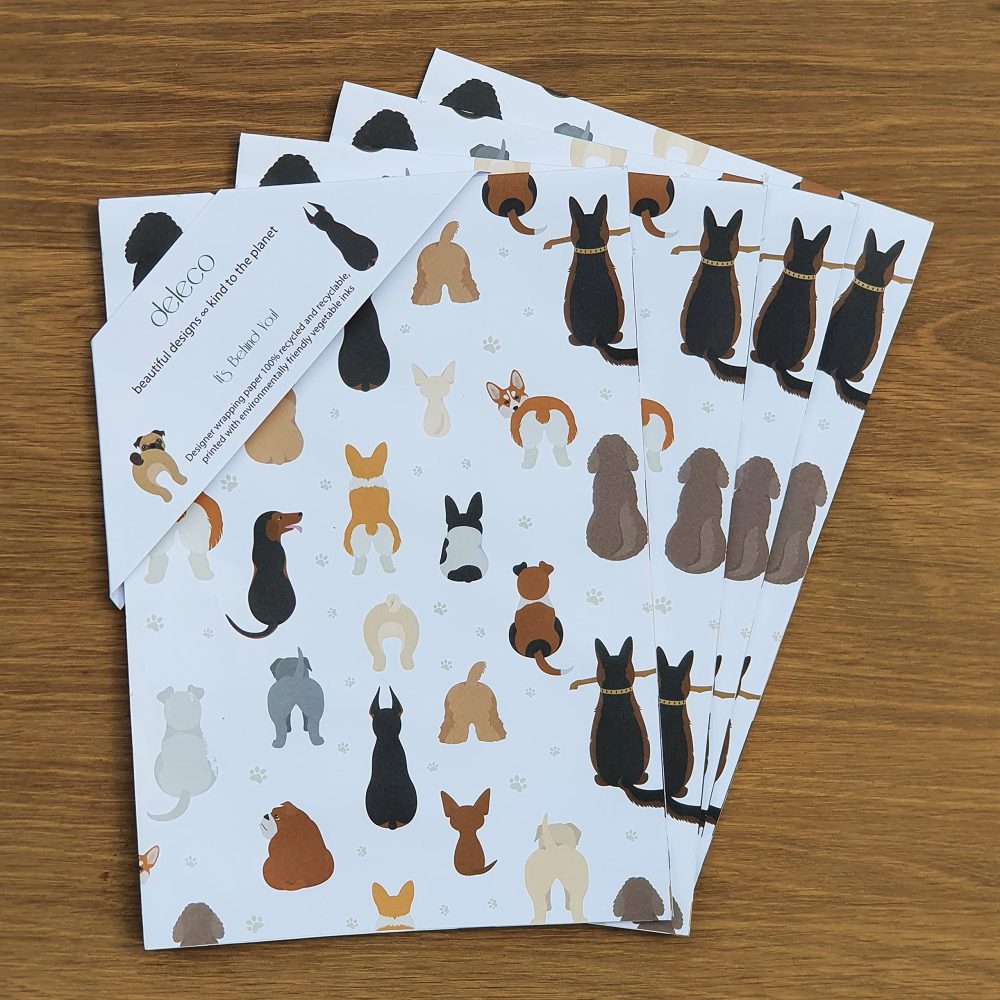 4 x Fun Eco Dog Wrapping Paper Sheets 70cm x 50cm - Premium Recyclable Animal Gift Wrap Designed for Father's Day, Birthday and more. Made in the UK - Image 3