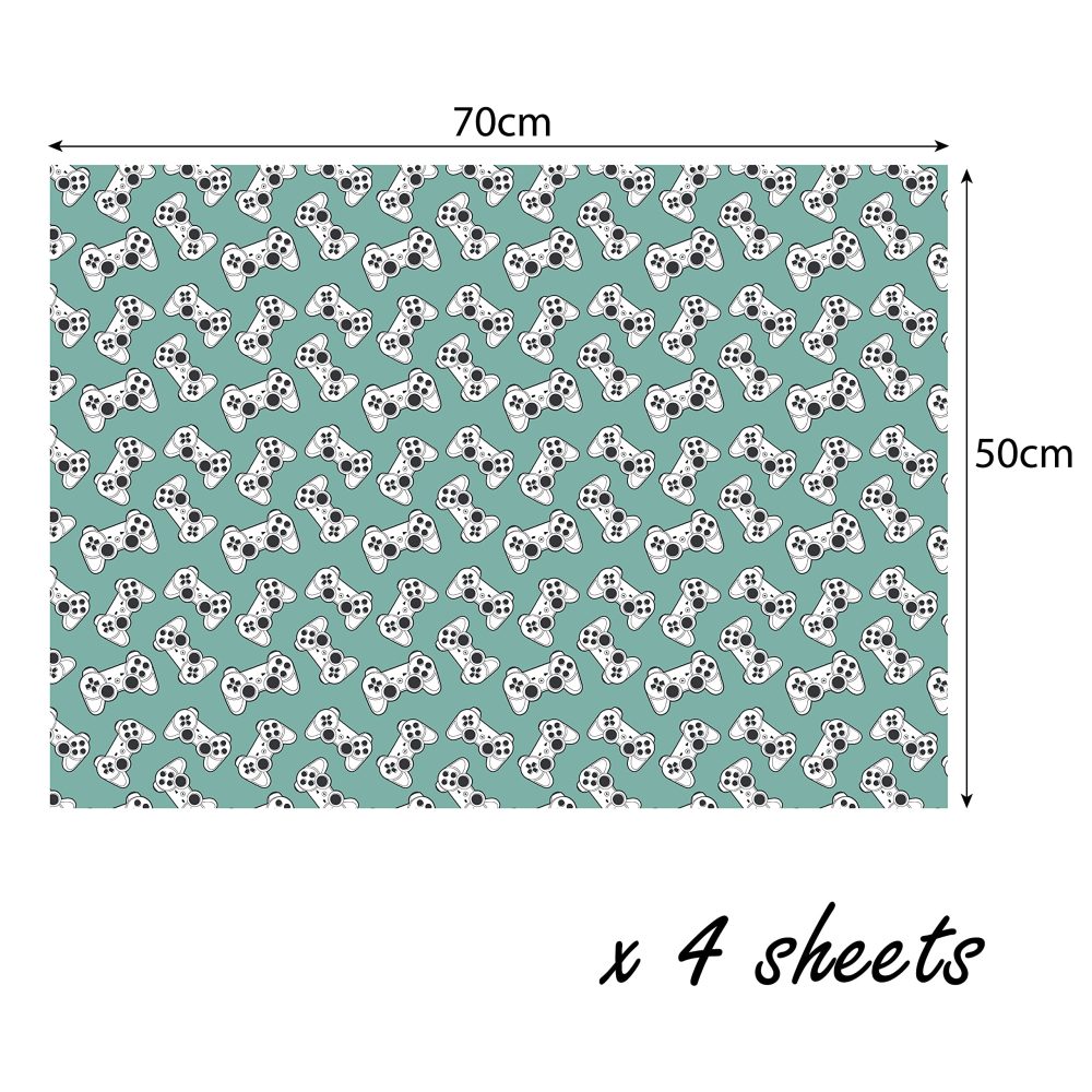 4 x Computer Gaming Wrapping Paper Sheets - Premium Recyclable Green Video Game Controller Gift Wrap for Birthday Boys and Girls | Made in the UK - Image 4