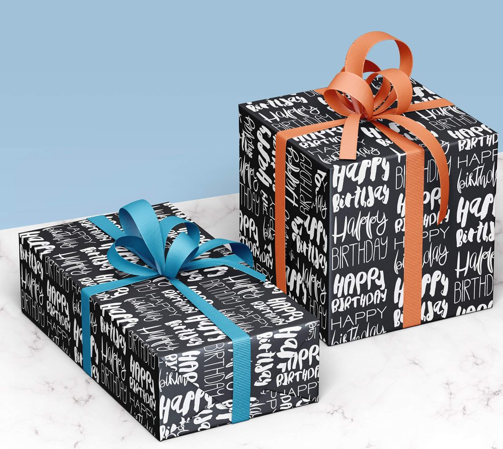 6 x Eco Happy Birthday Wrapping Paper Sheets - Premium Recyclable Black and White Wrapping Paper 70cm x 50cm. Eco Friendly 100% Recycled Gift Wrap (6-pack) - Image 5