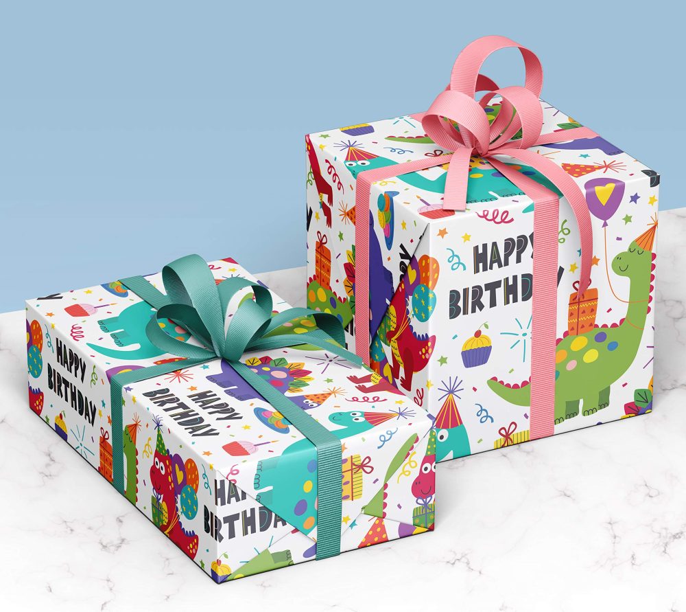 4 x Dinosaur Wrapping Paper Sheets 70cm x 50cm for Boys and Girls - Premium Recyclable Dino Gift Wrap for Kids Birthday. Made in the UK - Image 6