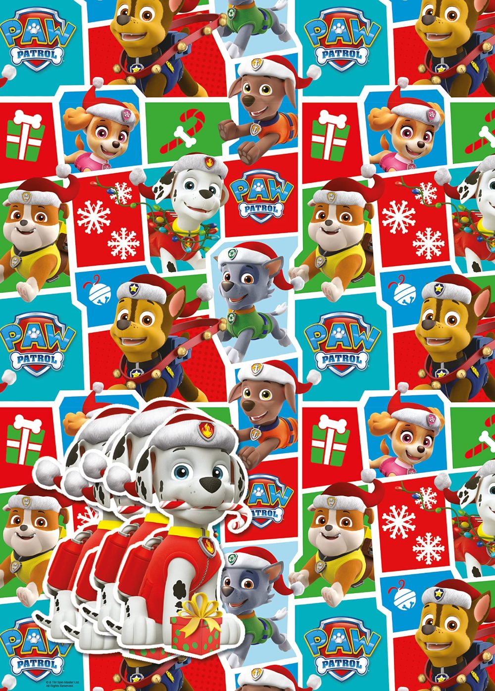 Paw Patrol Christmas Wrapping Paper, 4 Sheet Tag for Gift Wrap, 4 Sheets of Wrapping Paper