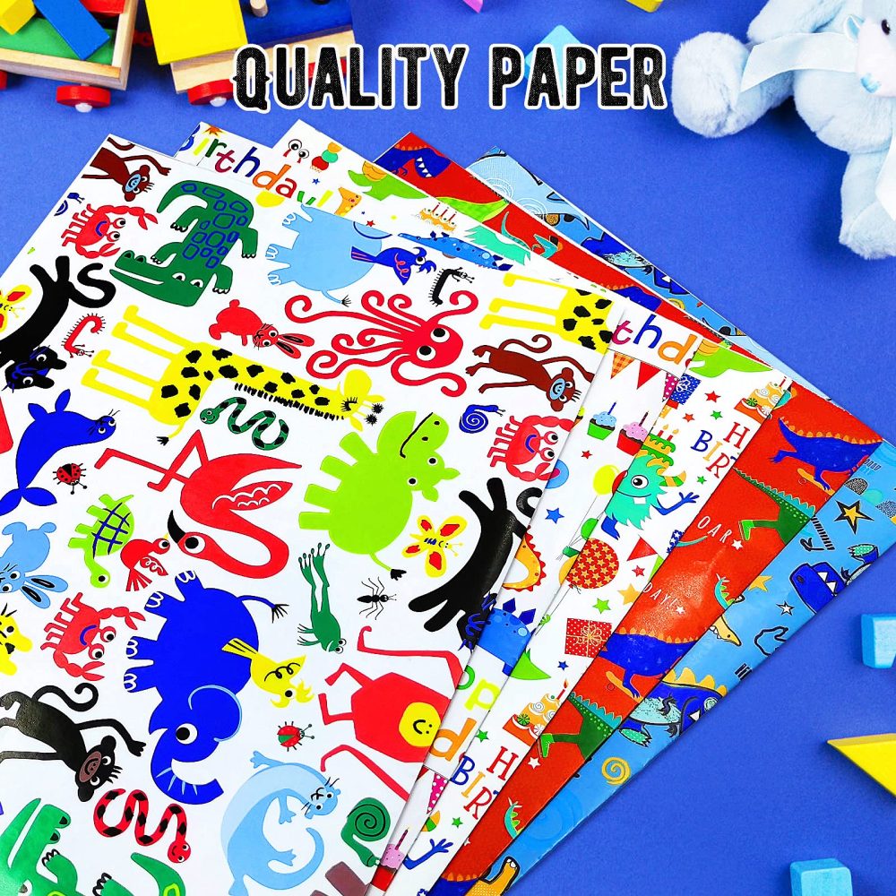 Kids Birthday Wrapping Paper for Boys Dinosaur Wrapping Paper Sheets-Animals Gift Wrapping Paper Birthday Gift Wrap for Boys,Girls,Childrens,Baby Boys Wrapping Paper-Eco Happy Birthday Gift Wrap Paper - Image 2