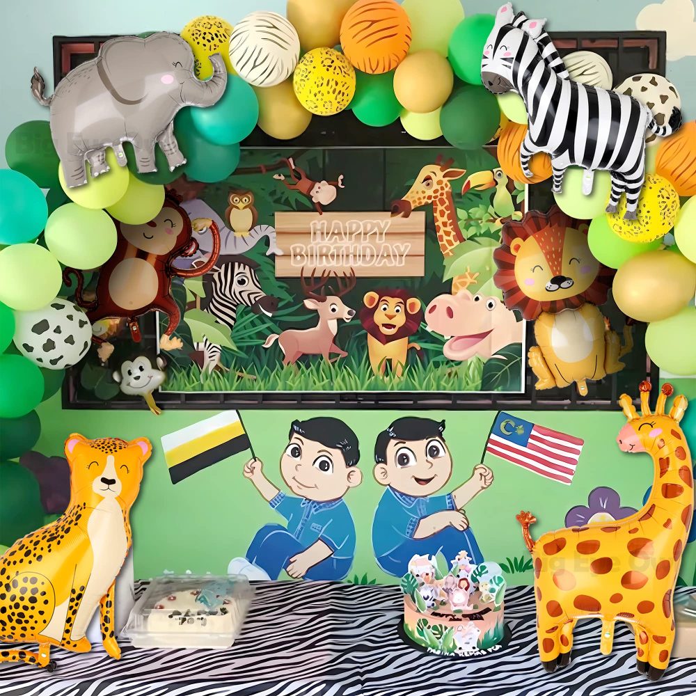6 Pcs Jungle Safari Animals Balloons 3D Giant Lion Leopard Elephant Giraffe Monkey Zebra Shaped Foil Helium Balloon Forest Theme Party Decoration - Image 2