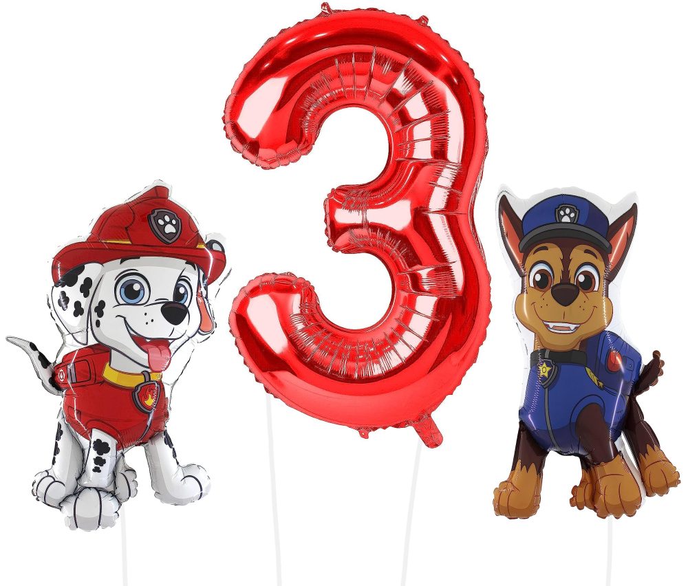 Toyland® Chase & Marshall Paw Patrol Foil Balloon Pack - 2 x 32" Character Balloons & 1 x 40" Number Balloon - Kids Party Decorations