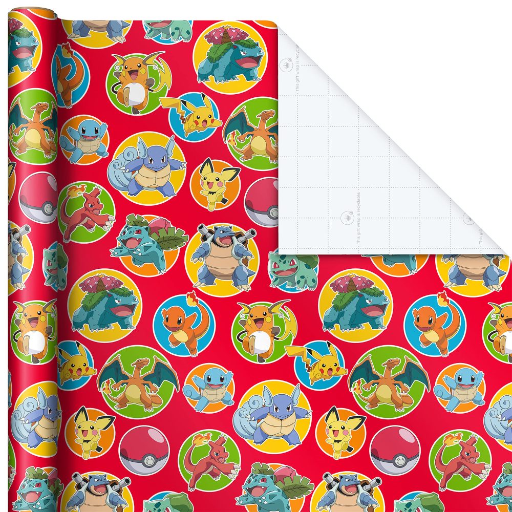 Hallmark Pokémon Wrapping Paper with Cutlines on Reverse (3 Rolls: 60 Sq. Ft. Ttl) with Pikachu, Charmander, Bulbasaur for Birthdays, Kids Parties, Gamers, Christmas Gifts - Image 3