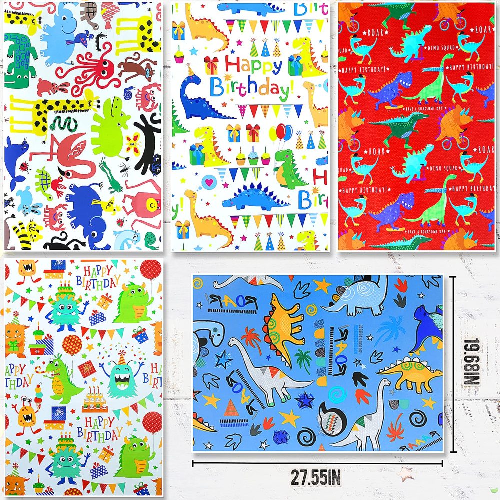 Kids Birthday Wrapping Paper for Boys Dinosaur Wrapping Paper Sheets-Animals Gift Wrapping Paper Birthday Gift Wrap for Boys,Girls,Childrens,Baby Boys Wrapping Paper-Eco Happy Birthday Gift Wrap Paper - Image 7
