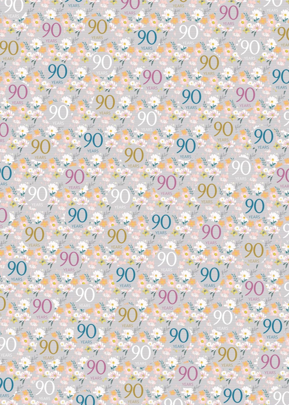 2 Sheets 2 Tags 90th Birthday Silver Grey Elegant Ladies Wrapping Paper Flowers Background 90 Years Female Giftwrap (PA) - Image 2