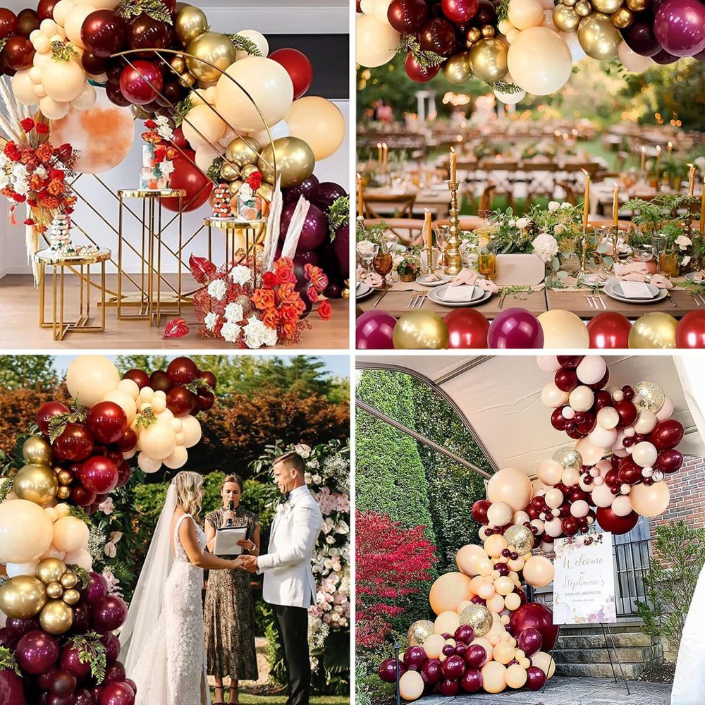 Burgundy Balloon Arch Kit,123Pcs Wine Red and White Balloons with Gold White Confetti Balloons, Wine Red Party Decorations for Wedding Bridal Anniversary Decorations Valentines Day Birthday Party Deco - Image 2