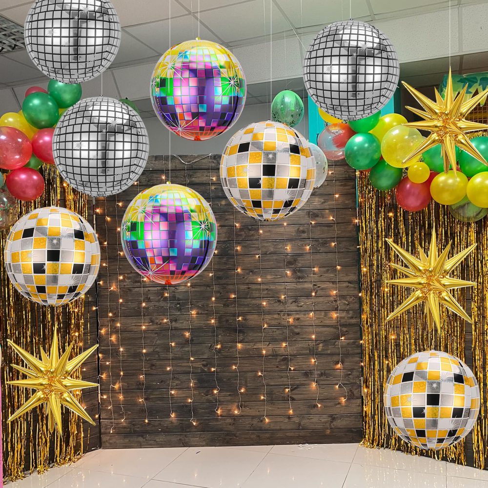 12Pcs Disco Ball Balloons,22Inch 4D Large Foil Disco Balloons with Gold Explosion Star Balloons for Birthday Bachelorette 70s 80s 90s Disco Theme Party Decorations - Image 3