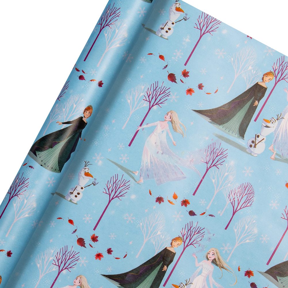 Hallmark Christmas Wrapping Paper, Pack of 3 Disney Princess Gift Wrap, 4M Each, 2 Designs, Frozen, Elsa, Anna, Jasmine, Belle, Snow White, Tiana & Rapunzel - Image 2