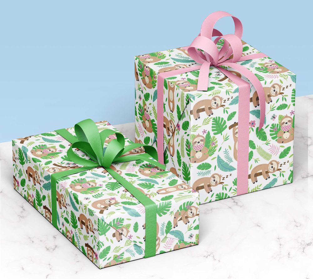 4 x Cute Sloth Eco Wrapping Paper Sheets - 70cm x 50cm - Premium Recyclable Gift Wrap Made in the UK - Image 6
