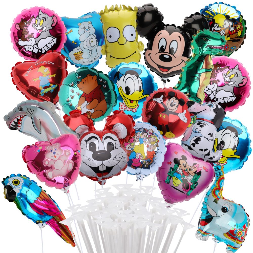 Toyland® Pack Of 20 Assorted Mini Character Balloons - Sticks And Cups Included - Birthday Party Decorations