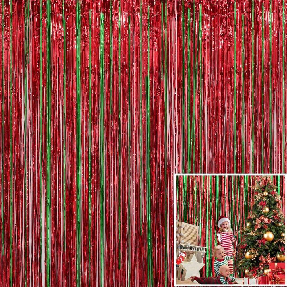 Mienocol 4 Packs Christmas Tinsel Foil Fringe Curtains 3.2ft x 6.5ft Red Green Fringe Curtains Streamers Backdrop for Christmas Party Photo Backdrops Props Christmas Theme Decorations - Image 6