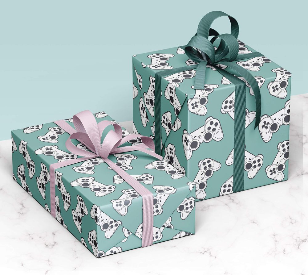 4 x Computer Gaming Wrapping Paper Sheets - Premium Recyclable Green Video Game Controller Gift Wrap for Birthday Boys and Girls | Made in the UK - Image 6