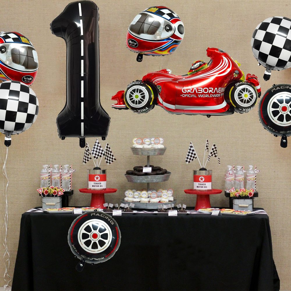 Number 1 birthday party Balloons, 8pcs Car Foil Balloons set,1 Years Old Boys Race Car Themed Birthday Party Balloons,cars Birthday Party Decorations - Image 3