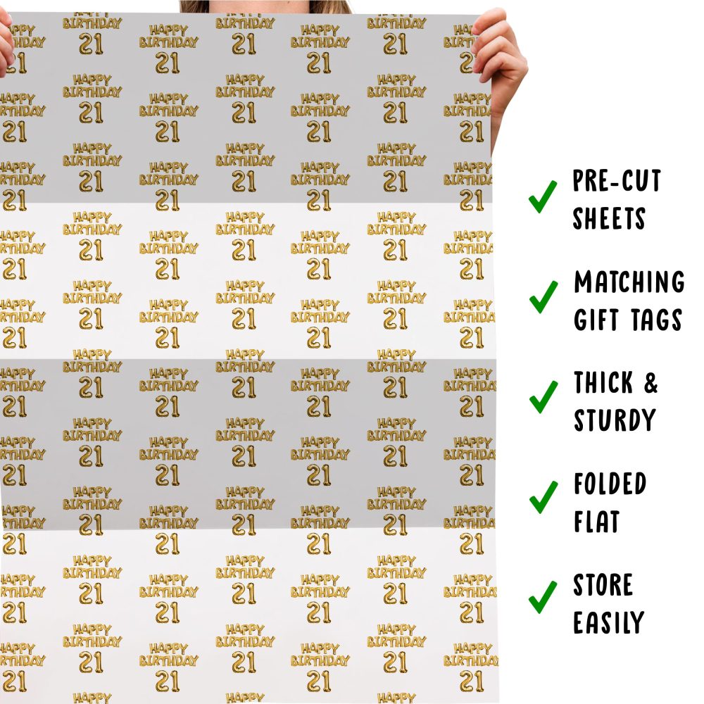 Happy Birthday Wrapping Paper - 6 Sheets of Gift Wrap - Colourful Balloons Wrapping Paper Sheets - For Men and Women - 21st Birthday - Twenty-one - Comes With Fun Stickers - By Central 23 - Image 3
