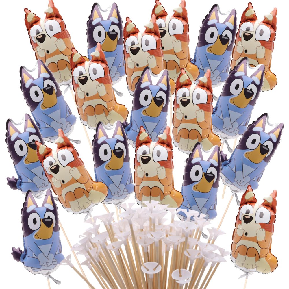 Toyland® Pack of 20 - Bluey & Bingo Mini Character Balloons - Reusable Sticks and Cups Included - Birthday Party Decorations