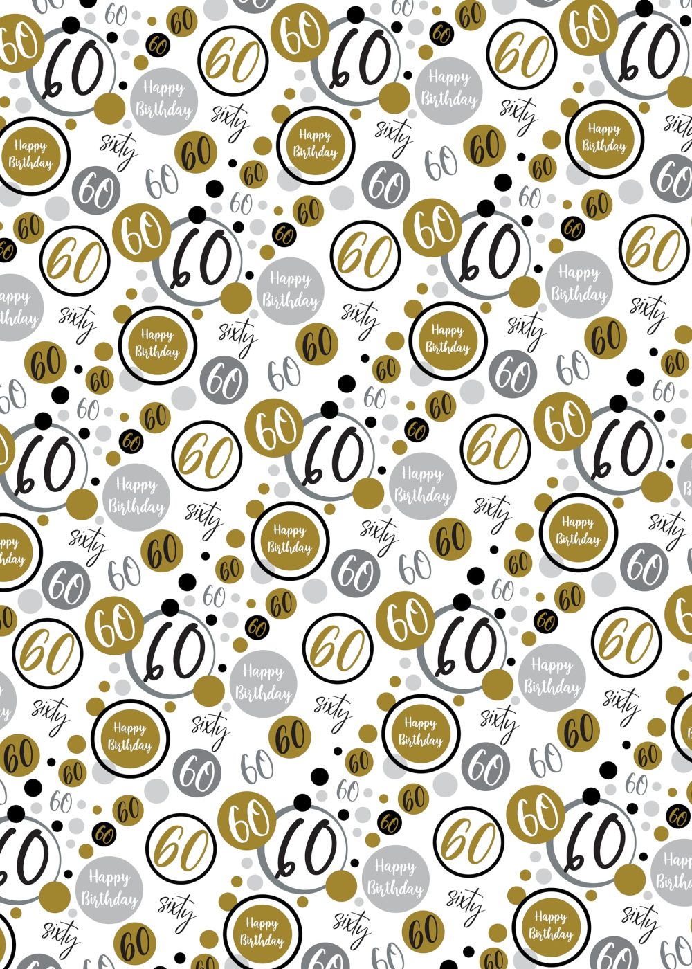 2 Sheets 60th Birthday Wrapping Paper Age 60 Birthday Gift Wrap Paper Male/Female Gold Black and Silver (PA) - Image 2