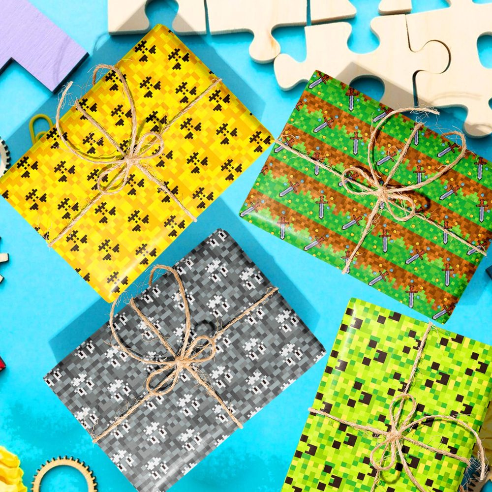 Mine-craft Wrapping Paper 6PCS Aiceenza 50cmx70cm Birthday Gift Wrapping Paper Durable Surprises Gift Wrap Pack for Kids Birthday Recyclable Gift Wrapping Paper for Festive Decoration - Image 3
