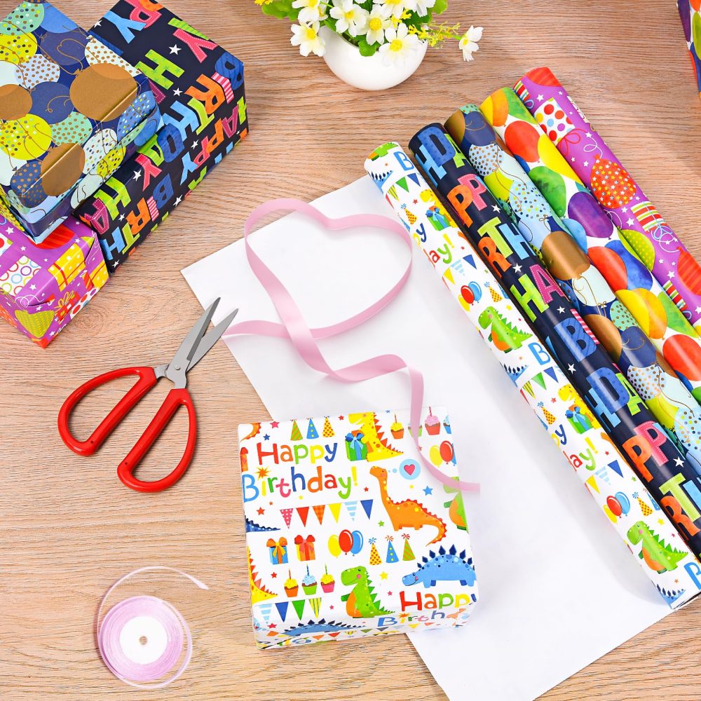 Birthday Wrapping Paper Roll, 5 Rolls 43cm x 3M Gift Wrapping Paper for Boys, Girls, Kids - Perfect for Birthdays, Parties & Graduation - Image 5