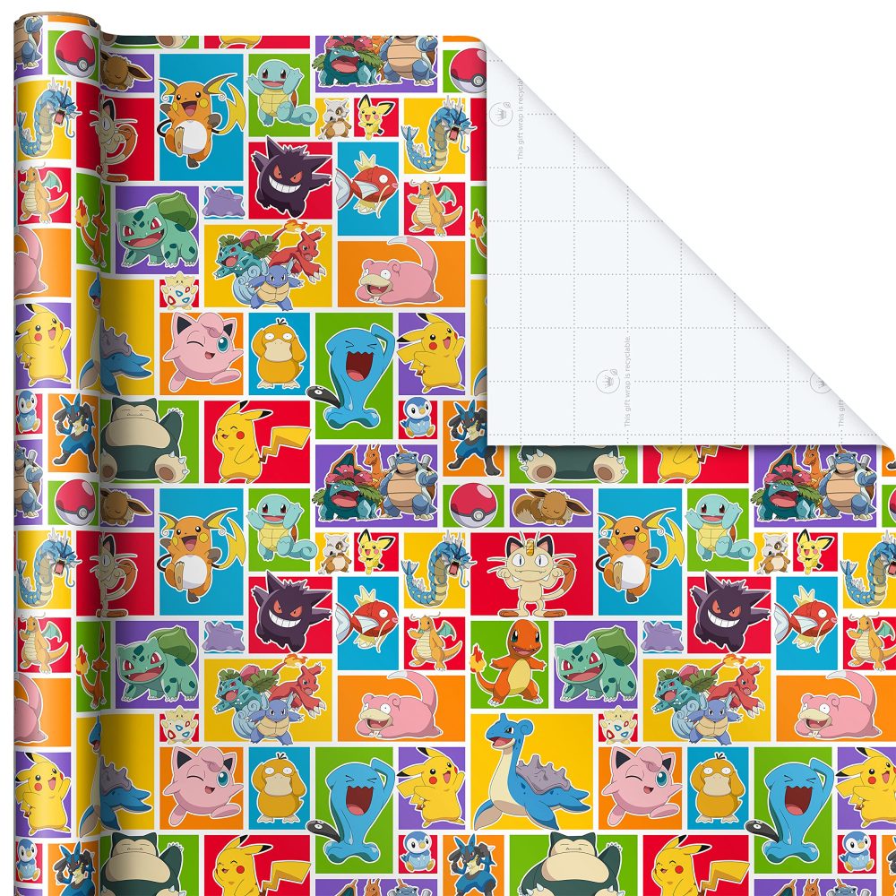 Hallmark Pokémon Wrapping Paper with Cutlines on Reverse (3 Rolls: 60 Sq. Ft. Ttl) with Pikachu, Charmander, Bulbasaur for Birthdays, Kids Parties, Gamers, Christmas Gifts - Image 4