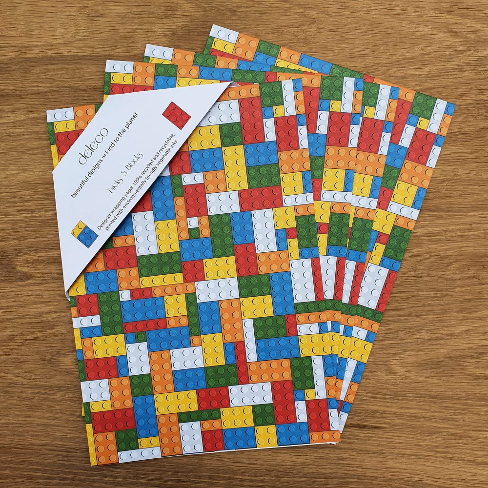 4 x Building Blocks Recyclable Wrapping Paper for Boys and Girls - Premium Gift Wrap Sheets for Kids Birthday, Father's Day and more. 70cm x 50cm each.sheet. - Image 3
