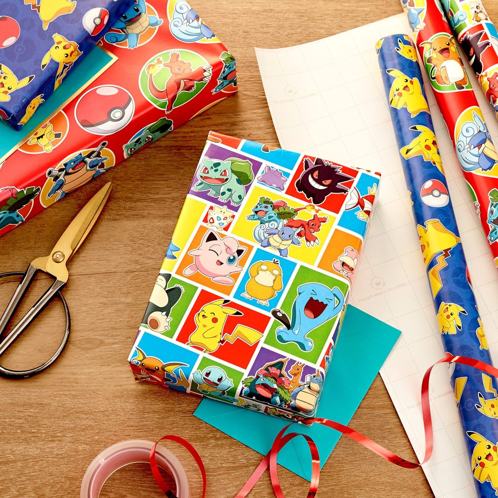Hallmark Pokémon Wrapping Paper with Cutlines on Reverse (3 Rolls: 60 Sq. Ft. Ttl) with Pikachu, Charmander, Bulbasaur for Birthdays, Kids Parties, Gamers, Christmas Gifts - Image 7