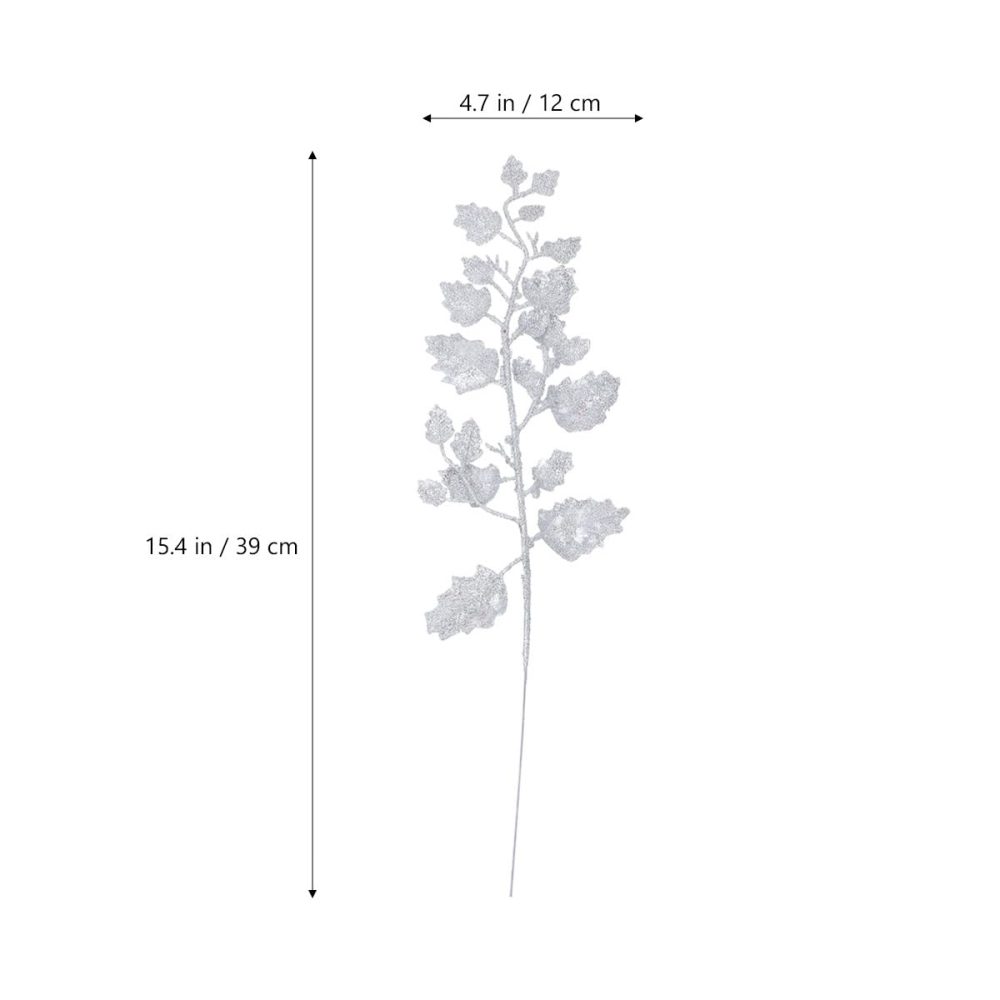 NUOBESTY 10Pcs Chinese Glitter Leaves Picks Sprays Artificial Holly Leaves Picks Stems Wired Twig Stem Fake Bunch for DIY Garland Holiday Wreath Ornament (Silver) - Image 9
