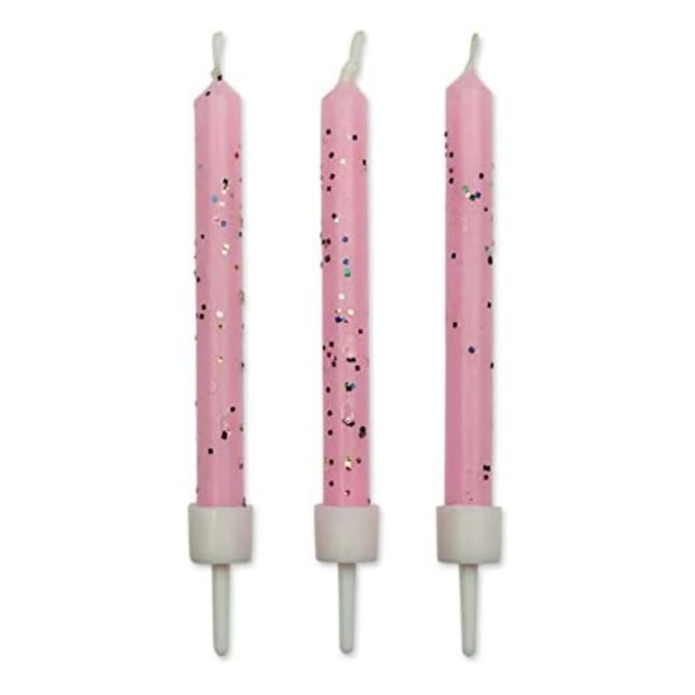 PME Pink Glitter Candles, 10-Pack , 0.5 x 0.5 x 6.2 cm, Packaging May Vary