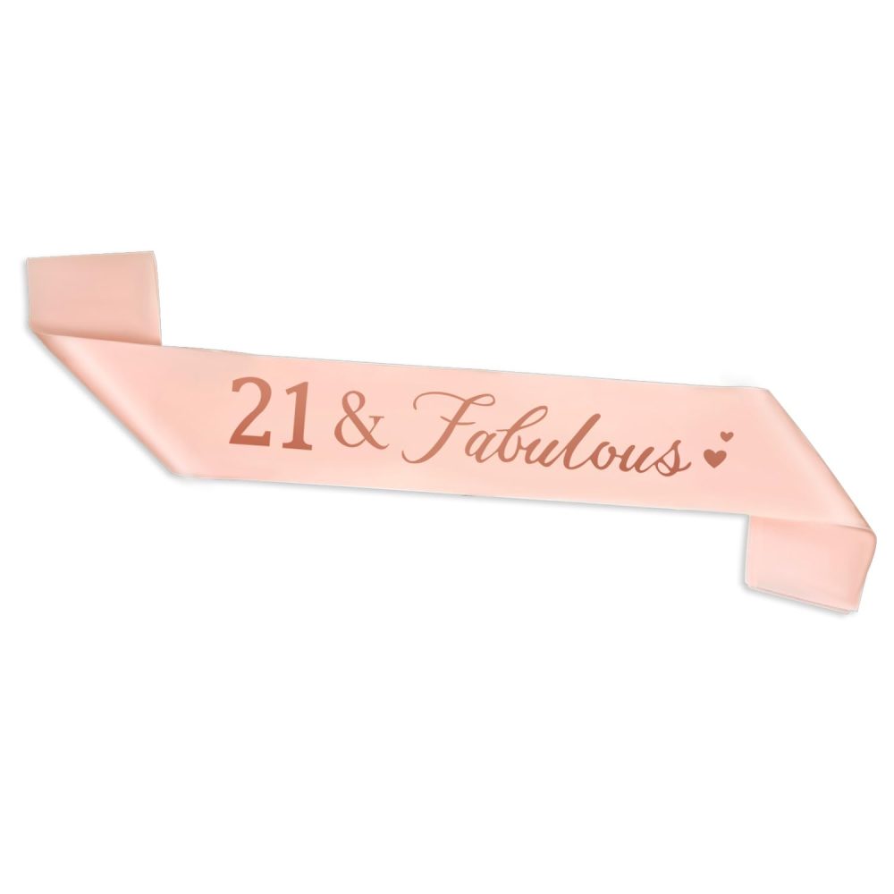 CHEERYMAGIC 21th Birthday Sash, Rose Gold Birthday Satin Sash for 21 Birthday Decorations Women Birthday Gift Party Accessories A3AXFAB (21 fabulous❥)