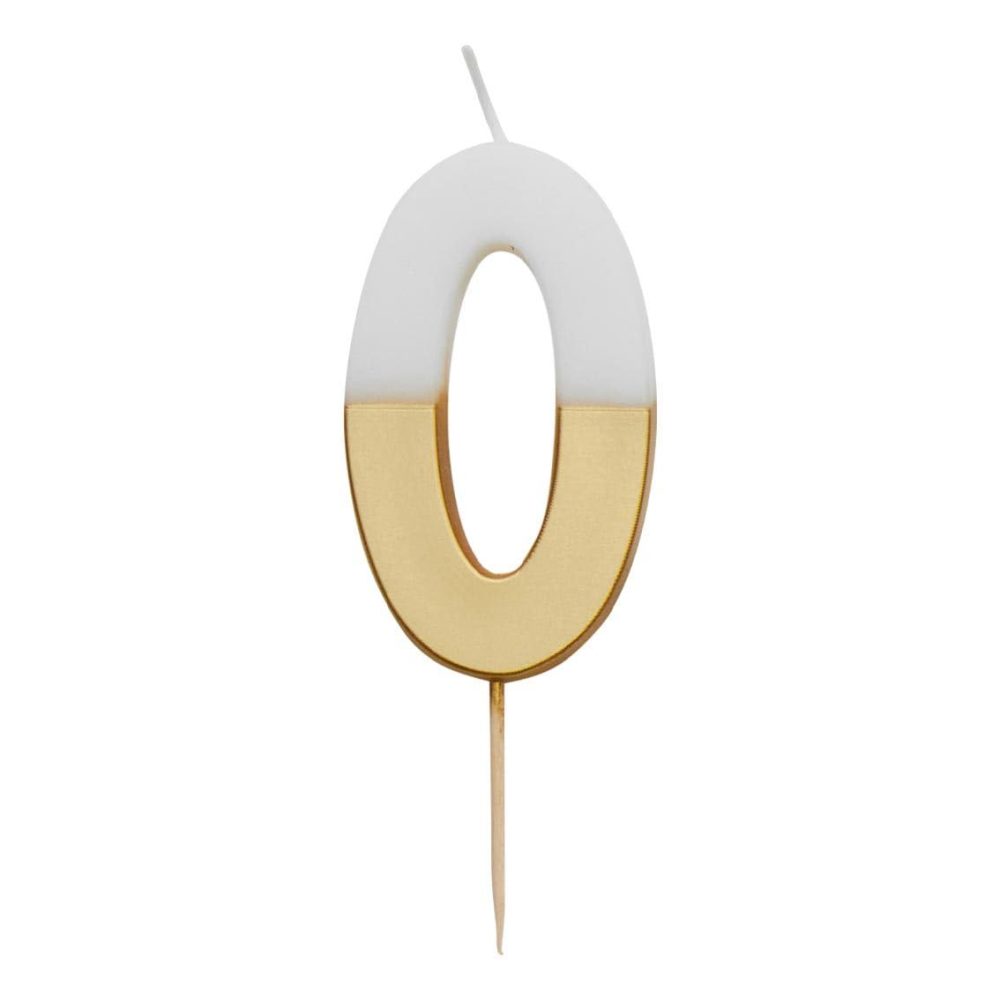 Talking Tables White and Gold Number 0 Candle Premium Quality Cake Topper Decoration | for Kids, Adults, Teenagers, Birthday Party, Anniversary, Milestone, GoldCandle0,White/Gold,8 cm