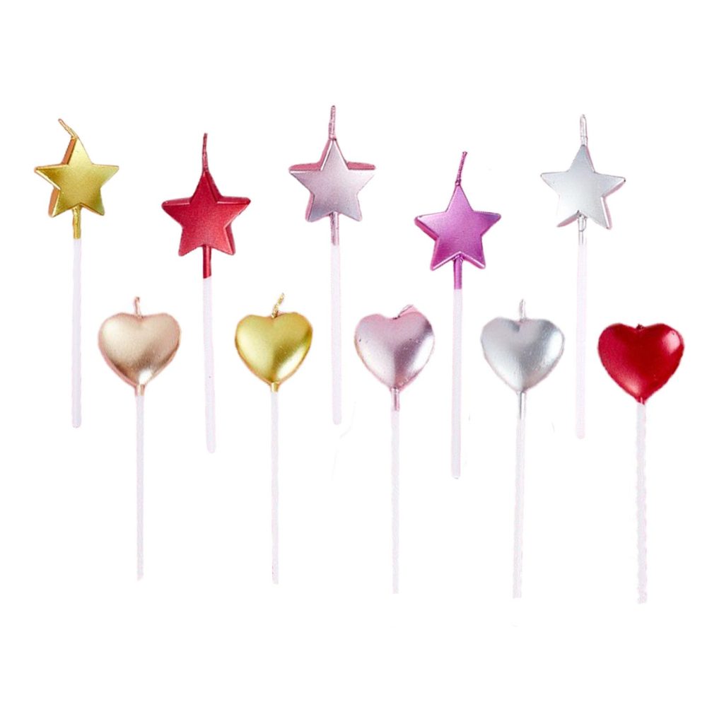 10pcs Exquisite Cake Candles,Heart Birthday Candles Star Birthday Candles Birthday Candles for Cakes Heart Shaped Candles for Party Wedding Cake Decoration Supplies Birthday Cake Candles.