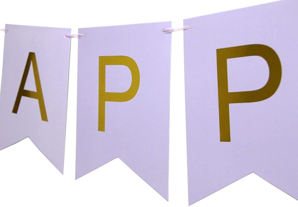Happy Birthday Banner Purple Lilac Pastel Bunting Girls Women with Shimmering Gold Foil Letters Party Decorations - Image 7