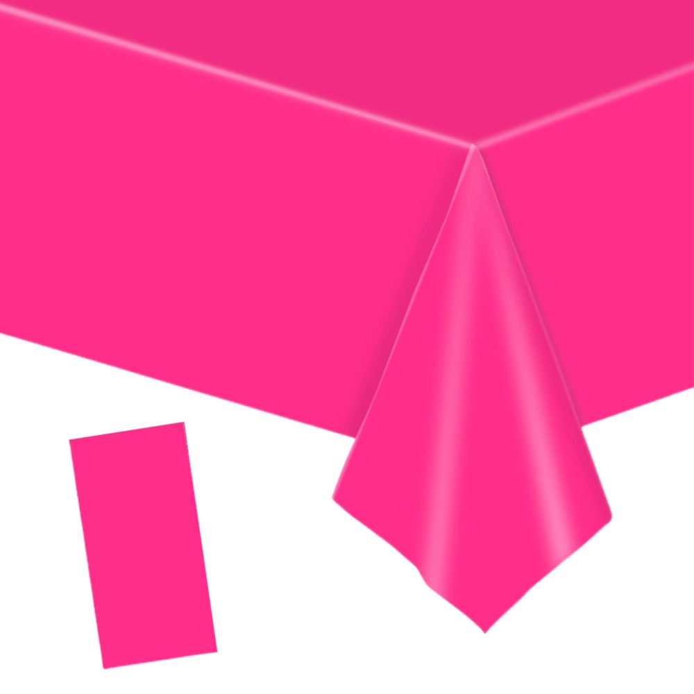 YAAVAAW 137x274cm Hot Pink Plastic Table Cloth Table Cover,Hot Pink Party Table Cloths Tablecover Table Decorations,Hot Pink Tablecloth Party for Picnic,Dining,Wedding,Girls Birthday Tablecloths