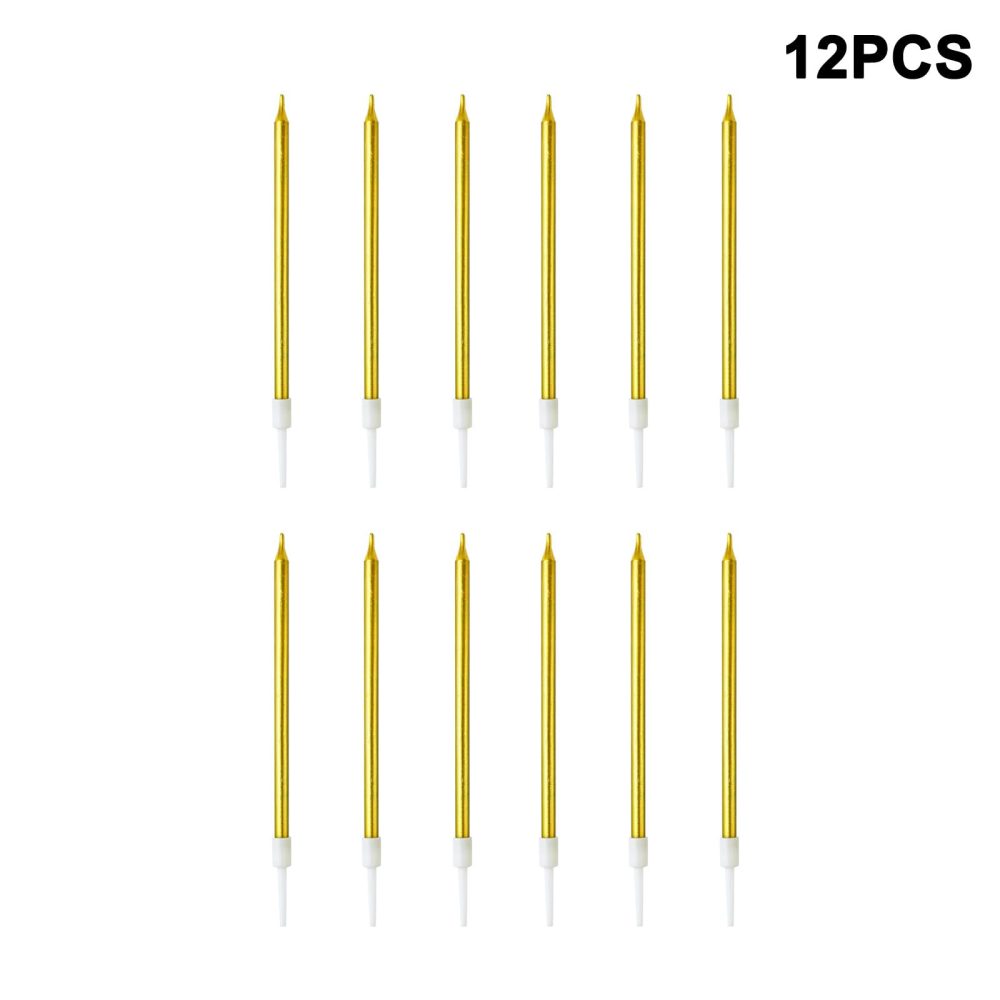FUZVOL Gold Birthday Candles for Cakes, 12 Pcs Gold Glitter Candles Tall Birthday Cake Candles with Holder for Party Wedding Anniversary Halloween Christmas Decoration - Image 4