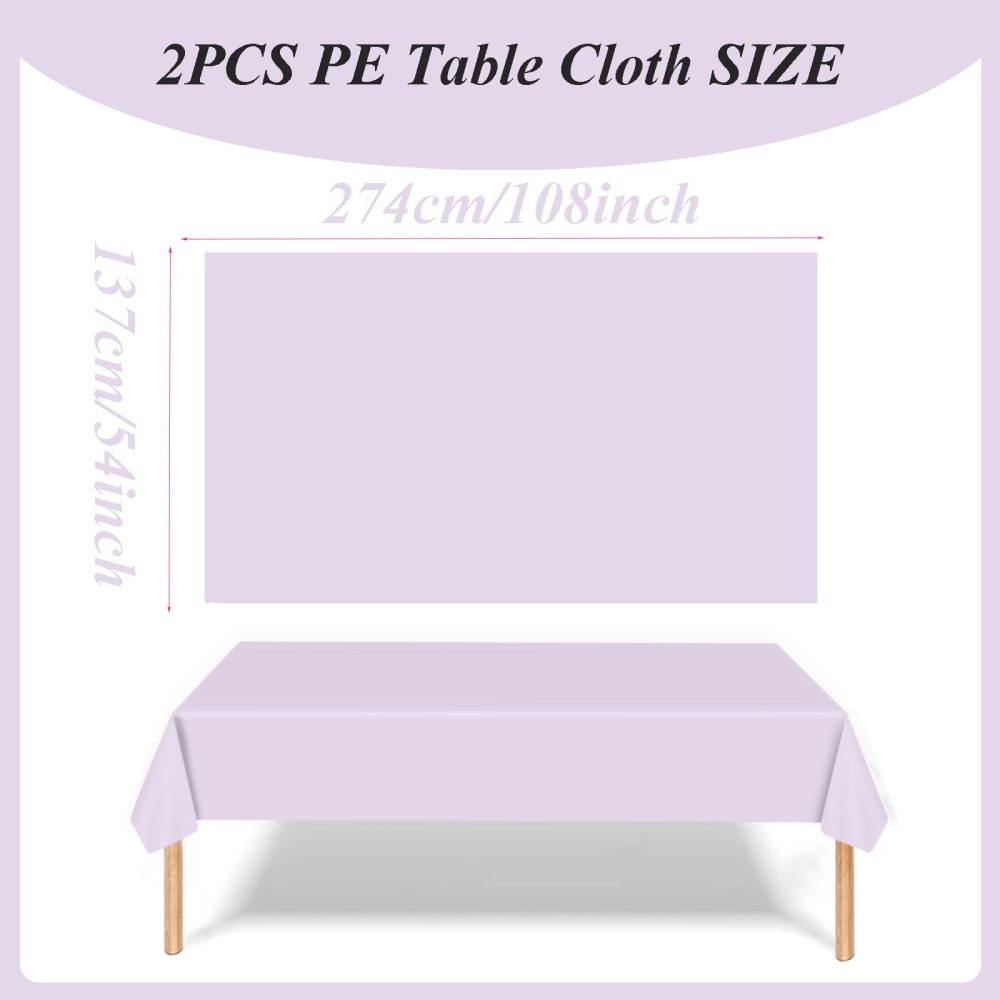 2Pcs Light Purple Party Tablecloth Decorations for Birthday,Disposable Party Table Cloth Party Table Covers,Dining Tablecover for Indoor or Outdoor Kid Wedding Birthday Picnic Party Decorations - Image 4