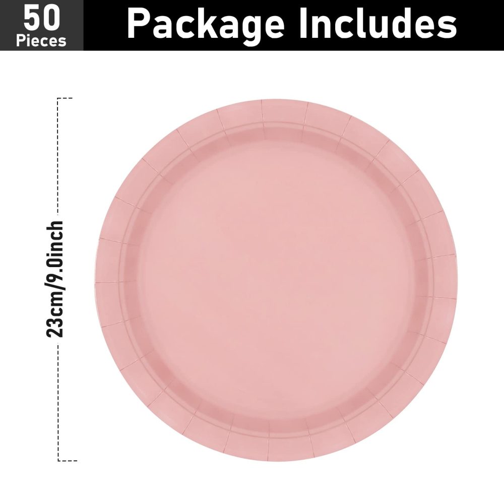 PARTY GO 50 Pcs 9" Multi-Color Paper Plates for Dinner and Dessert, Disposable Plates Party Supplies Pack for Graduation Holiday Wedding Birthday Party Decorations (Red Yellow Blue Green Pink) - Image 5