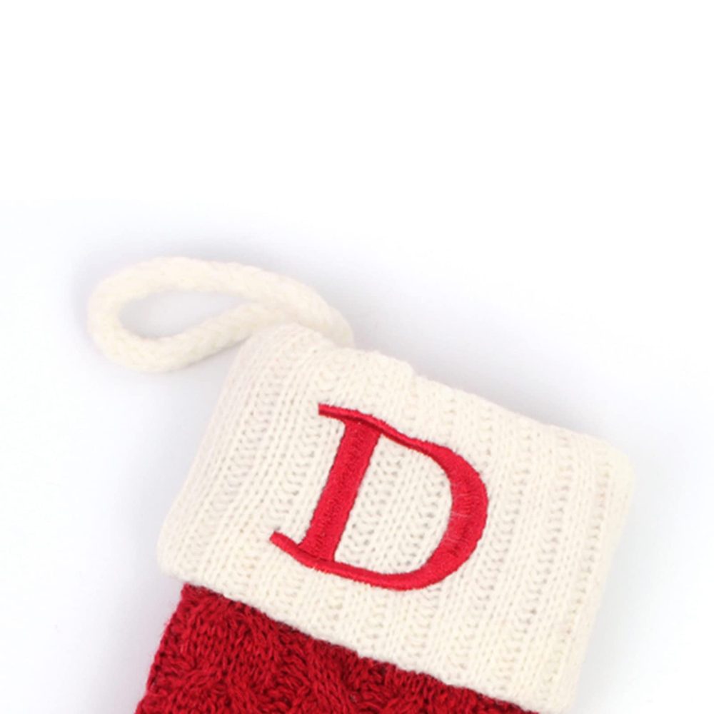 Christmas Stocking with Letter Monogram Mini Cute Christmas Stocking Decorative Socks Knitted Plush Gift Stocking for Family Holiday Party Decor (Red D, One Size) - Image 5