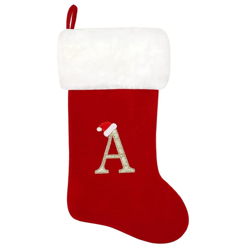 20 Inches Christmas Stocking, Personalised Christmas Stockings with Letters, Super Soft Initial Christmas Stocking Large Monogram Xmas Stockings Red Names Stockings Gift for Christmas Holiday Xmas (A)
