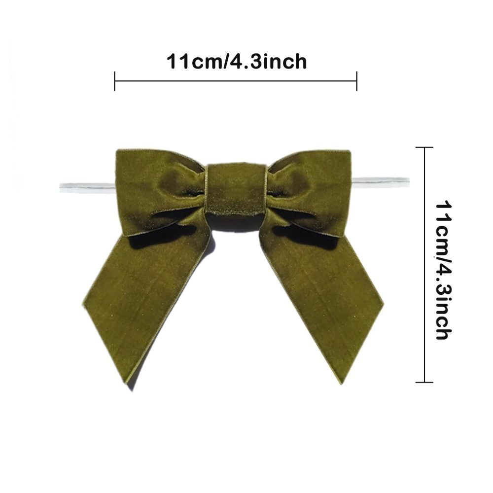 16Pcs Christmas Velvet Bows, 4.3" Vintage Velvet Ribbon Bows for Christmas Tree Garland Wreath Gift Wrapping DIY Crafts Wedding Decor (Olive Green) - Image 2