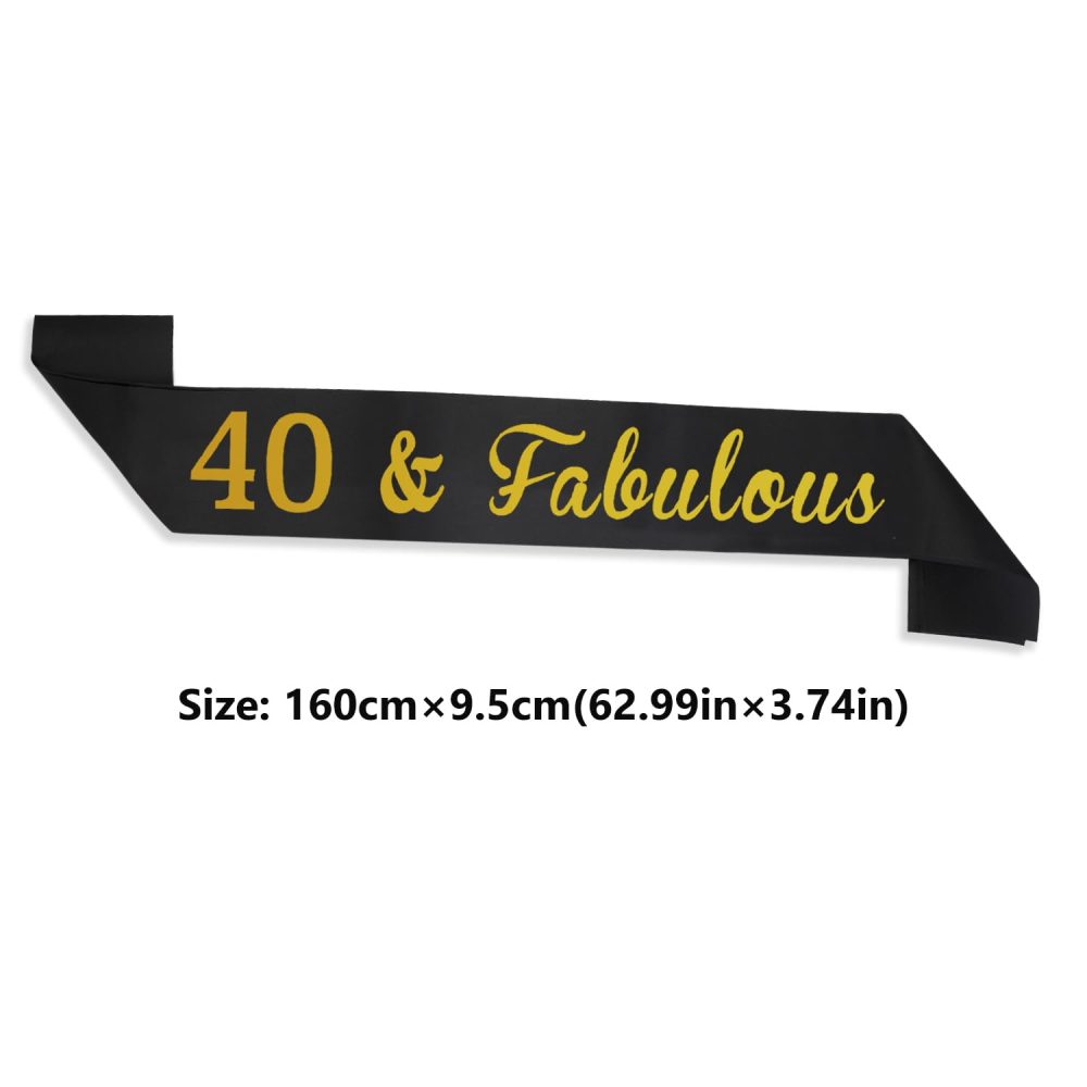 40th Birthday Sash, Black&Gold 40 & Fabulous Sash for Women Happy 40th Birthday Gift Party Decorations Supplies Accessories Y3JHFAB (40th fabulous) - Image 3