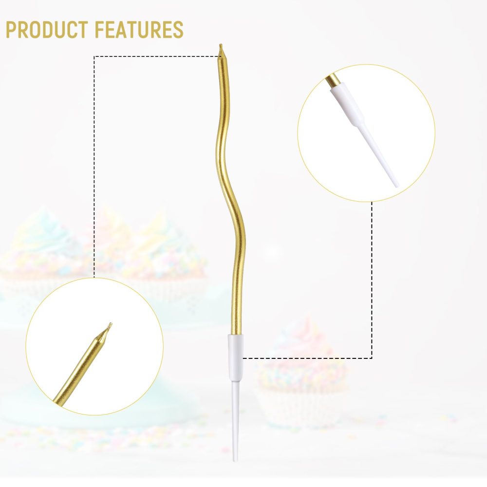 24 Pcs Gold Birthday Cake Candles Spiral Cake Candles with Holders Twisty Cake Candles for Birthday Wedding Party Cake Decorations (24) - Image 6