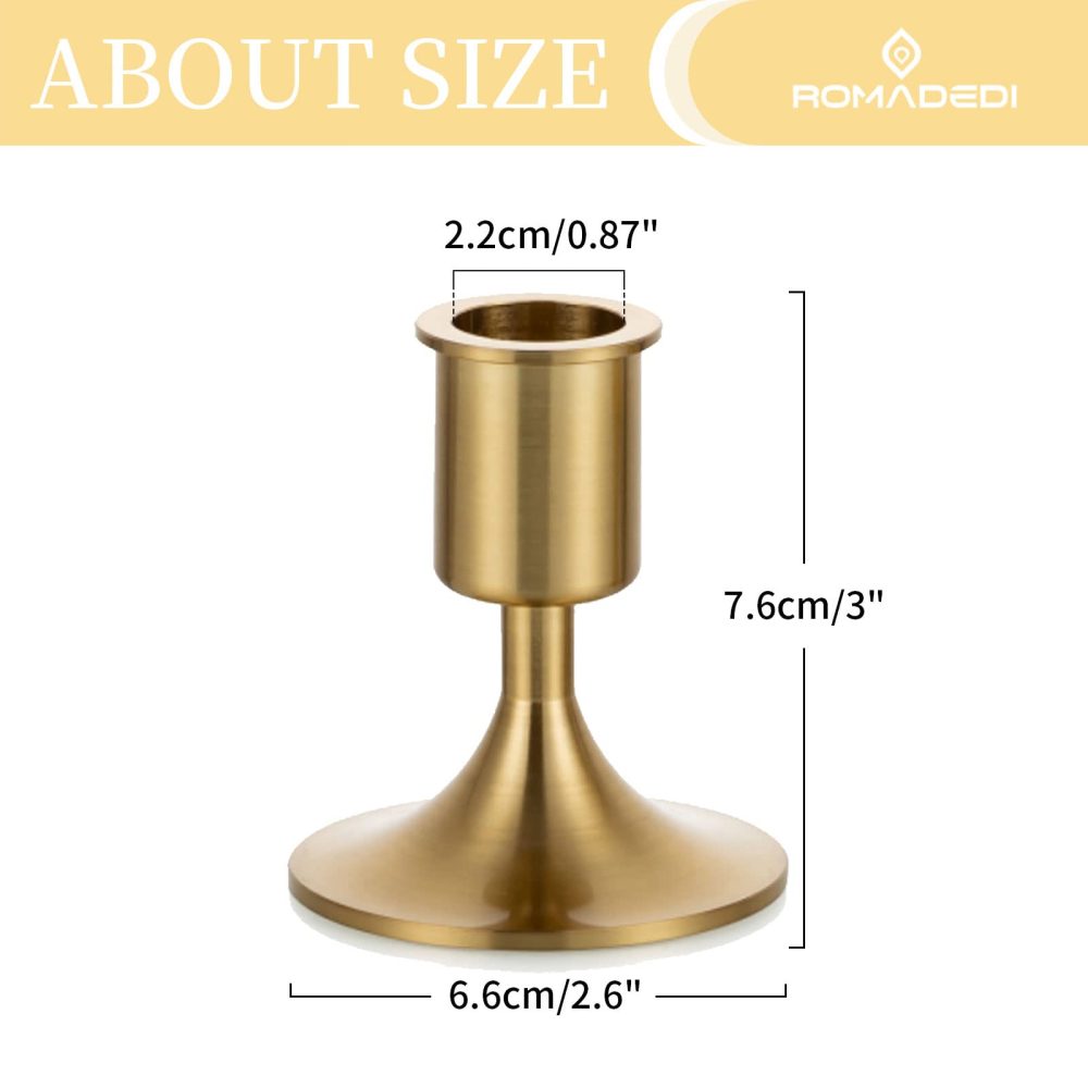 Candlestick Holders Taper Candle Holders, Romadedi Heavy Thick Gold Candle Stick Candle Holder for Table Centerpiece, Wedding Reception, Festive Christmas Mantel Decoration or Home Decor, Set of 4 - Image 4