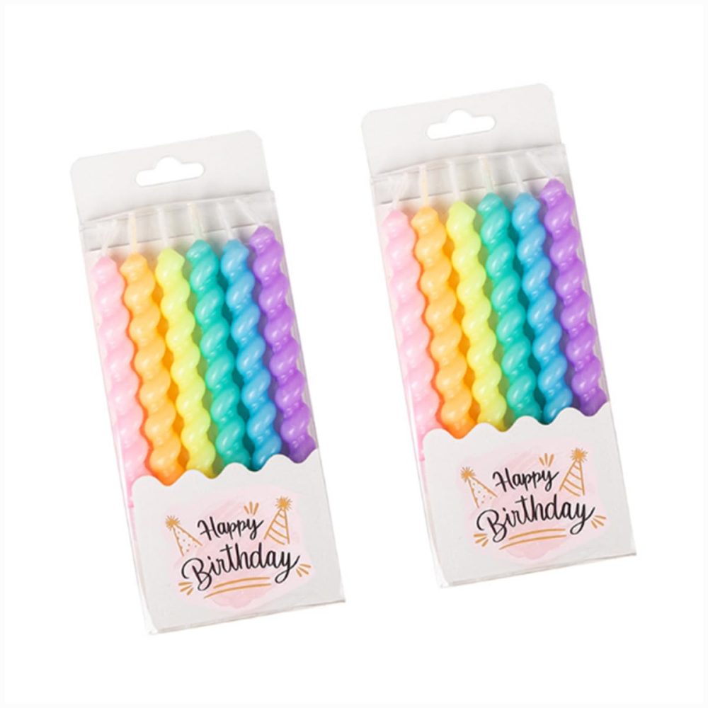 12 Pcs Birthday Candles for Cake, 1 x 7.5cm Rainbow Coloured Birthday Candles Twisted Candles for Cakes, Rainbow Spiral Cake Candles with Holders, Party Candles for Birthdays & Wedding Party